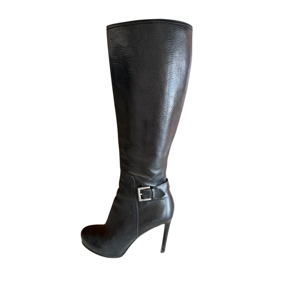 Nine West Leather Knee High Platform Boots Black 6.5